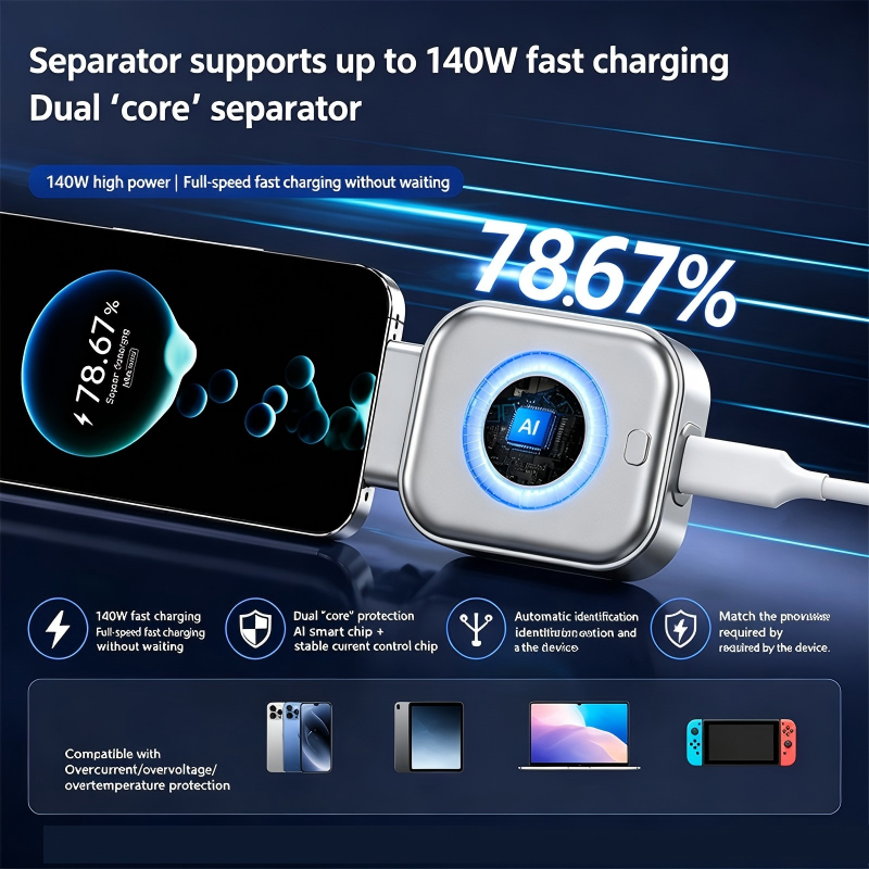 🌞Commencez le printemps en beauté avec 50 % de réduction !⚡Chargeur ultra-rapide 140 W avec arrêt automatique par IA - USB-C PD3.1 - Protection intelligente de la batterie - Compatible avec iPhone, MacBook et tablettes